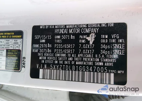 2016 Hyundai Santa Fe Sport 2.4L from USA, damaged, VIN 5XYZTDLB1GG347005